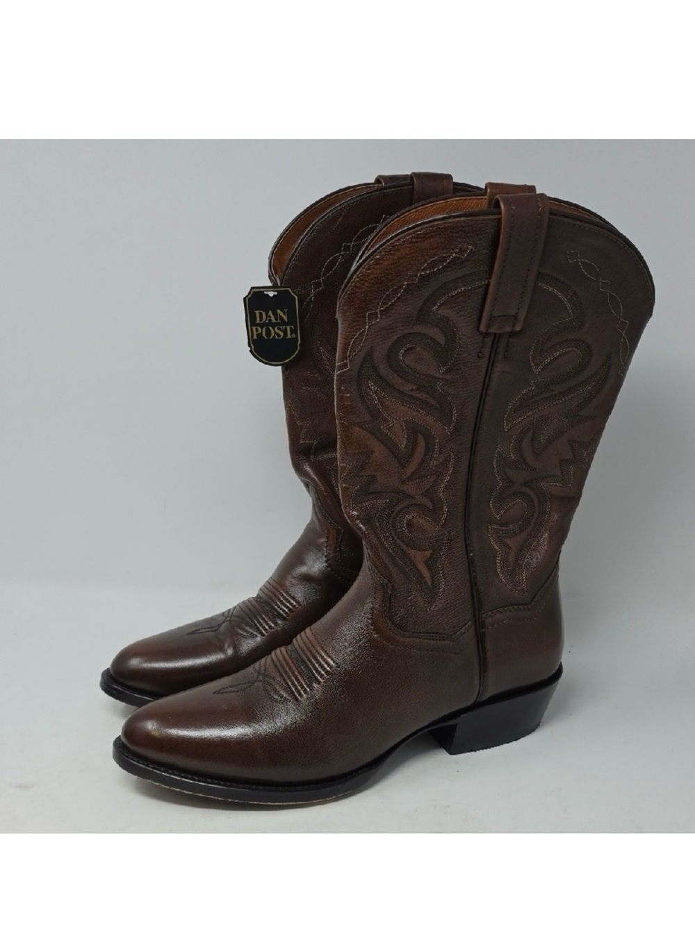Dan Post Brown Western Leather Cowboy Boots with Embroidered Shaft